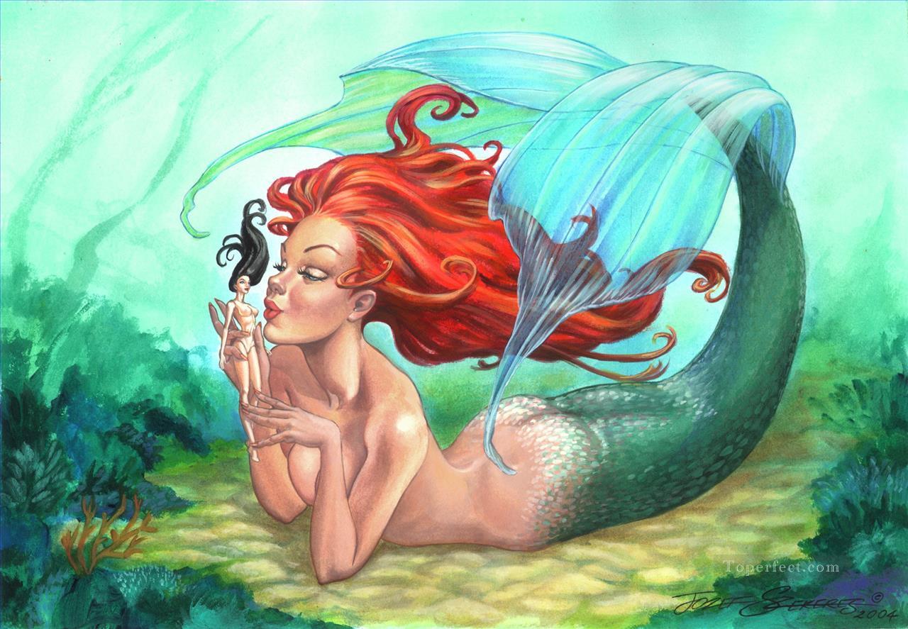 sirena y su océano de juguete Pintura al óleo